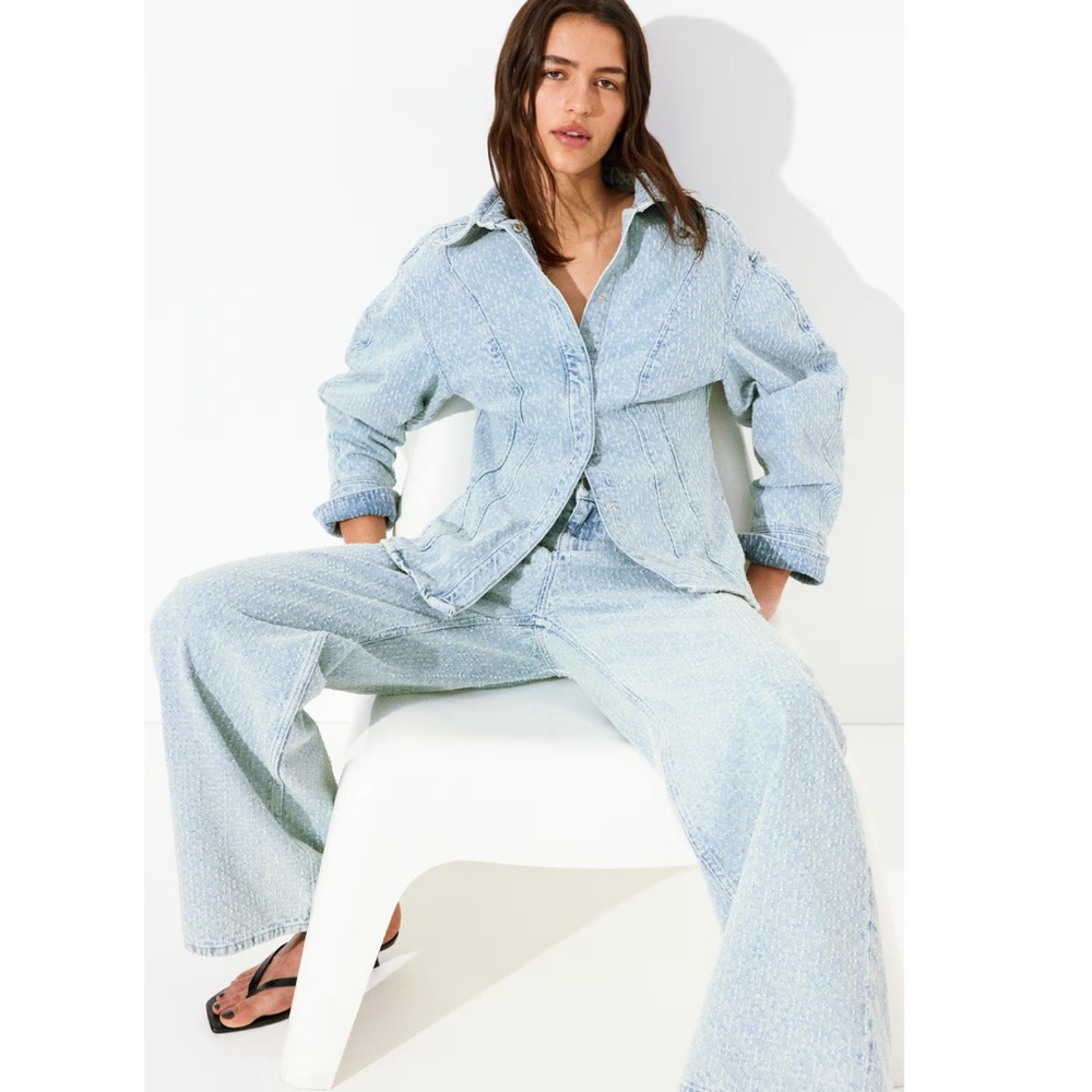 H&M Edition Studio Bouclè Denim Set Hourglass Shirt Jeans M 10 12